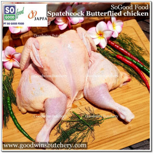 Chicken whole BUTTERFLIED SPATCHCOCK (ayam bekakak potong dada) SOGOOD FOOD frozen +/- 1.6kg (price/kg)